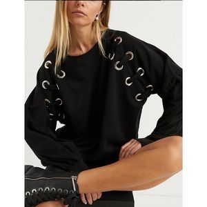 Black Grommet-Sleeve Sweatshirt